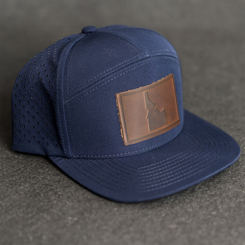Leather Patch Flat Bill 7 Panel Perforated Performance Hat - Idaho Stamp