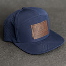 Leather Patch Flat Bill 7 Panel Perforated Performance Hat - California Flag Stamp