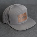 Leather Patch Flat Bill 7 Panel Perforated Performance Hat - Fish Stamp