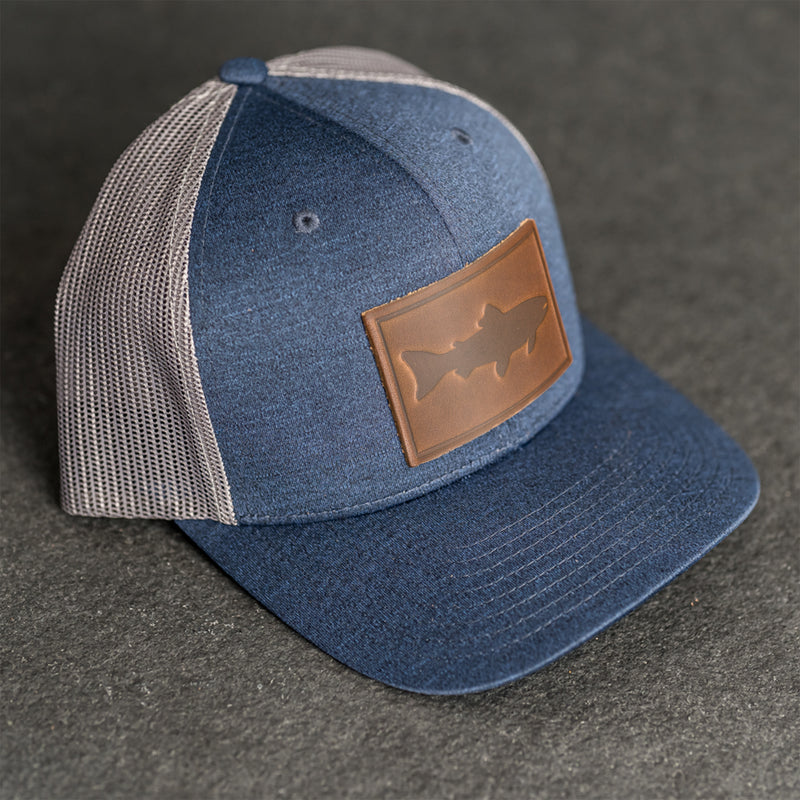 Leather Patch Performance Style Trucker Hat - Fish Stamp
