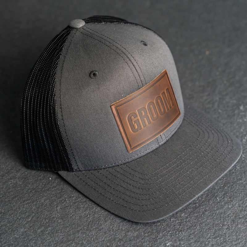 Leather Patch Trucker Style Hats - Bride and Groom (block)