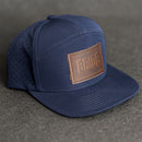 Leather Patch Flat Bill 7 Panel Perforated Performance Hat - Bride or Groom (block) Stamp