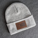 Beanie with Leather Patch Attached - Oklahoma Stamp