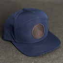 Leather Patch Flat Bill 7 Panel Perforated Performance Hat - Wolf Stamp