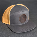 Leather Patch Flat Bill 7 Panel Trucker Hat - Wolf Stamp