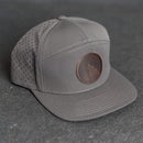 Leather Patch Flat Bill 7 Panel Perforated Performance Hat - Wolf Stamp