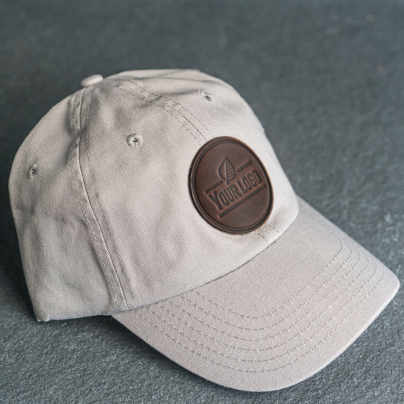 Your Logo on a Leather Patch Unstructured Style Hat - Circle Patch