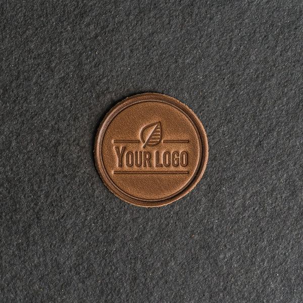 Your Logo Circle Leather Patch with optional Velcro added