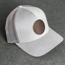 Leather Patch Performance Style Trucker Hat - Circle Patch - Floral Stamp