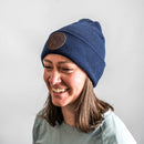 Beanie with Leather Patch Attached - Fish (Circle) Stamp