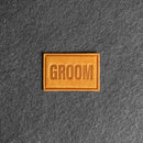 Bride & Groom Leather Patches with Optional Hook and Loop Fastener- Block Font