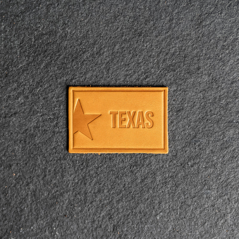 Texas License Plate Leather Patches with optional Velcro added