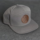 Leather Patch Flat Bill 7 Panel Perforated Performance Hat - Compass Rose Stamp