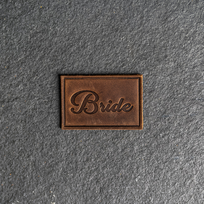 Bride & Groom Leather Patches with optional Velcro added - Cursive Font