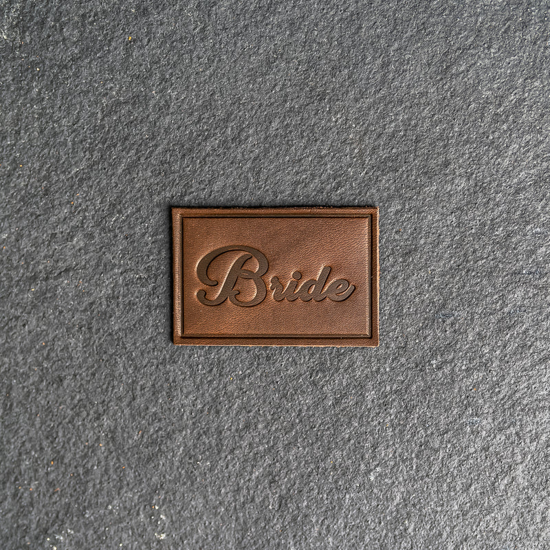 Bride & Groom Leather Patches with optional Velcro added - Cursive Font