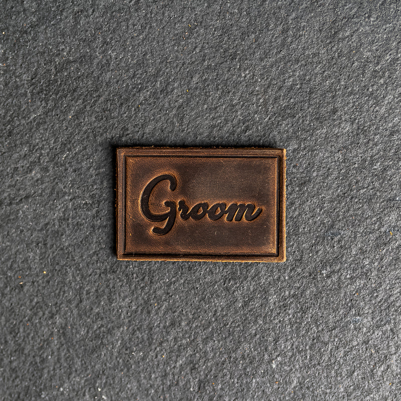 Bride & Groom Leather Patches with optional Velcro added - Cursive Font