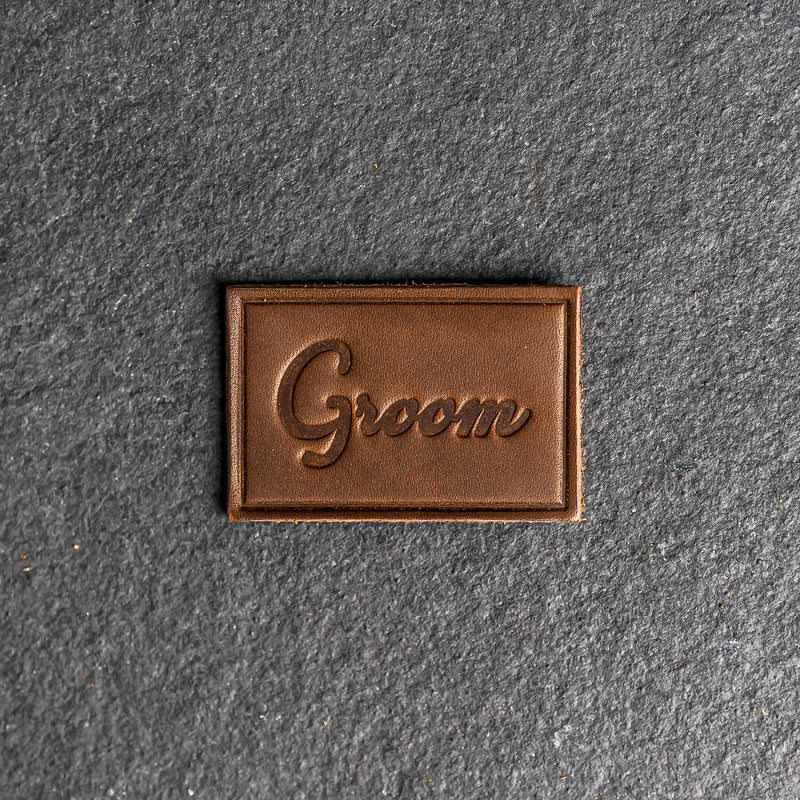 Bride & Groom Leather Patches with optional Velcro added - Cursive Font