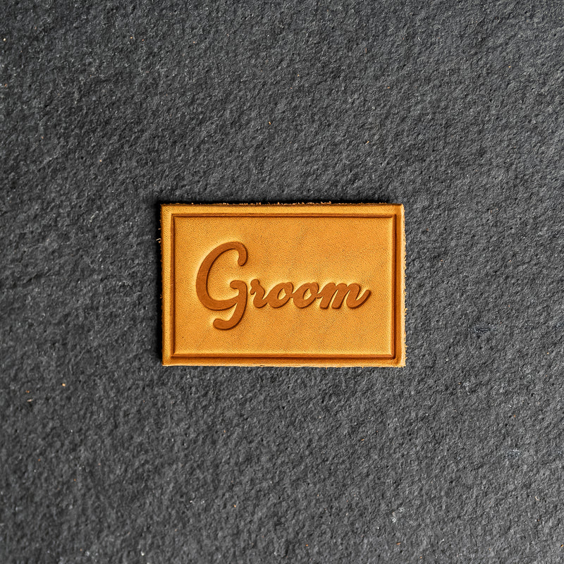 Bride & Groom Leather Patches with optional Velcro added - Cursive Font