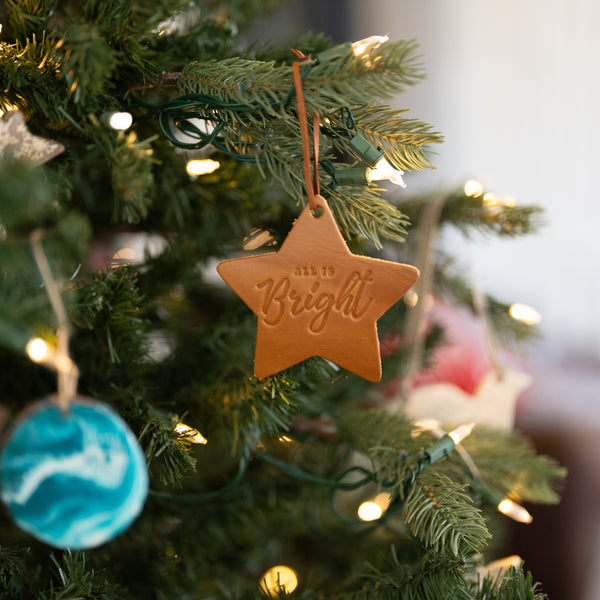 All is Bright Star Shape Leather Christmas Ornament | Stocking Tags