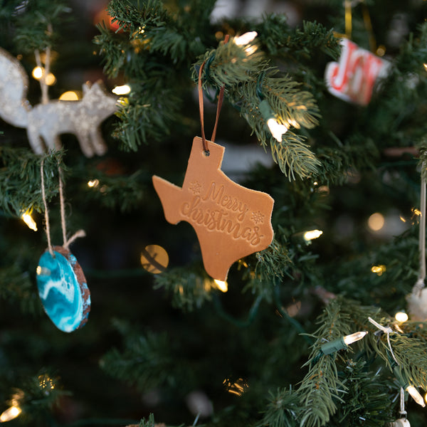 Merry Christmas Texas Shape Leather Christmas Ornament | Stocking Tags