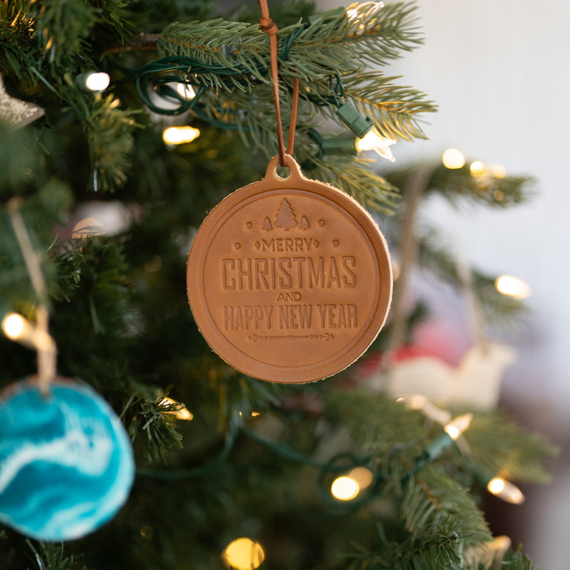 Merry Christmas Circle Shape Leather Christmas Ornament | Stocking Tags