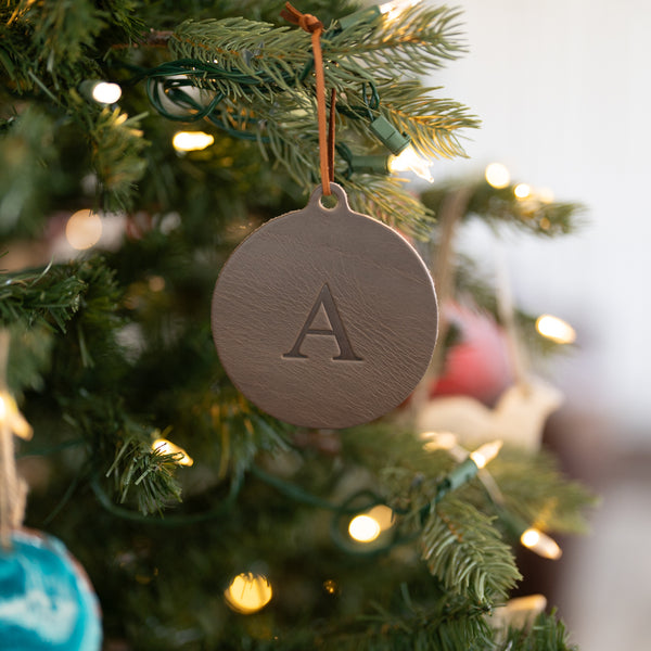 Personalized Circle Shape Leather Christmas Ornament | Stocking Tags