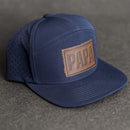 Leather Patch Flat Bill 7 Panel Perforated Performance Hat - Papa Stamp