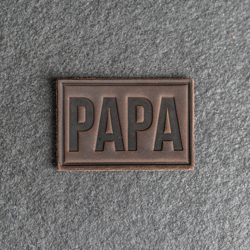 PAPA Stamp Leather Patches with optional Velcro added