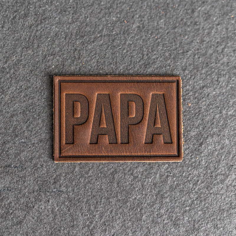 PAPA Stamp Leather Patches with optional Velcro added