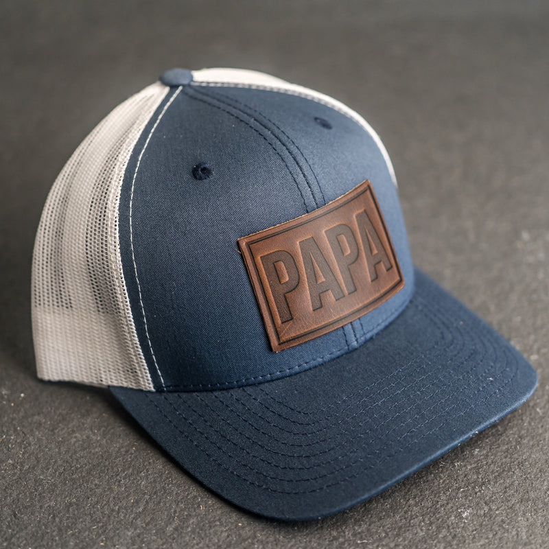 Leather Patch Trucker Style Hat - Papa Stamp