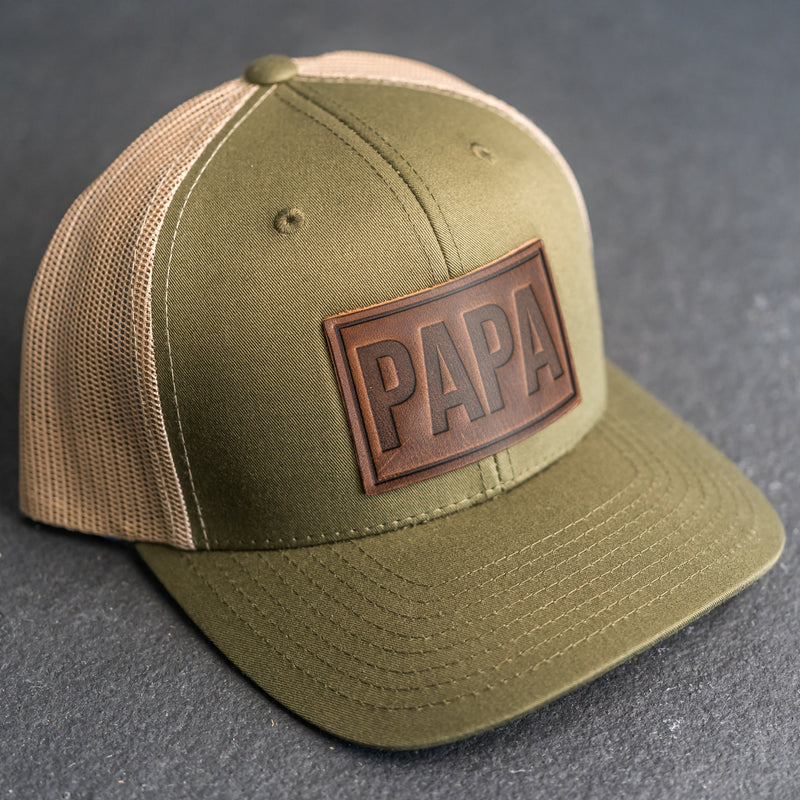 Leather Patch Trucker Style Hat - Papa Stamp