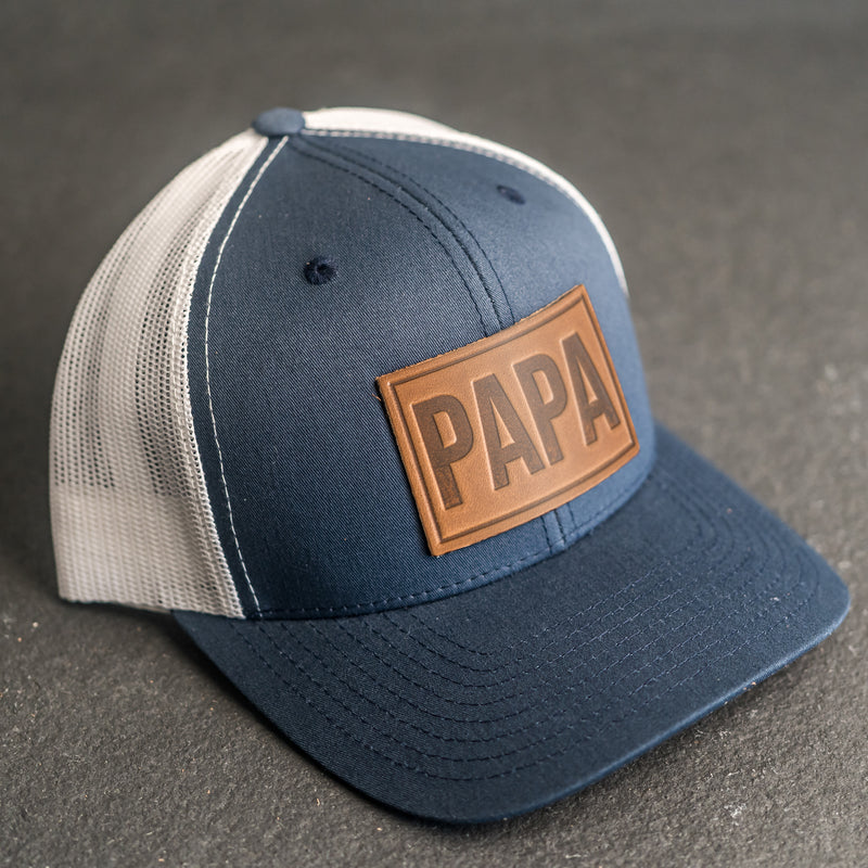 Leather Patch Trucker Style Hat - Papa Stamp