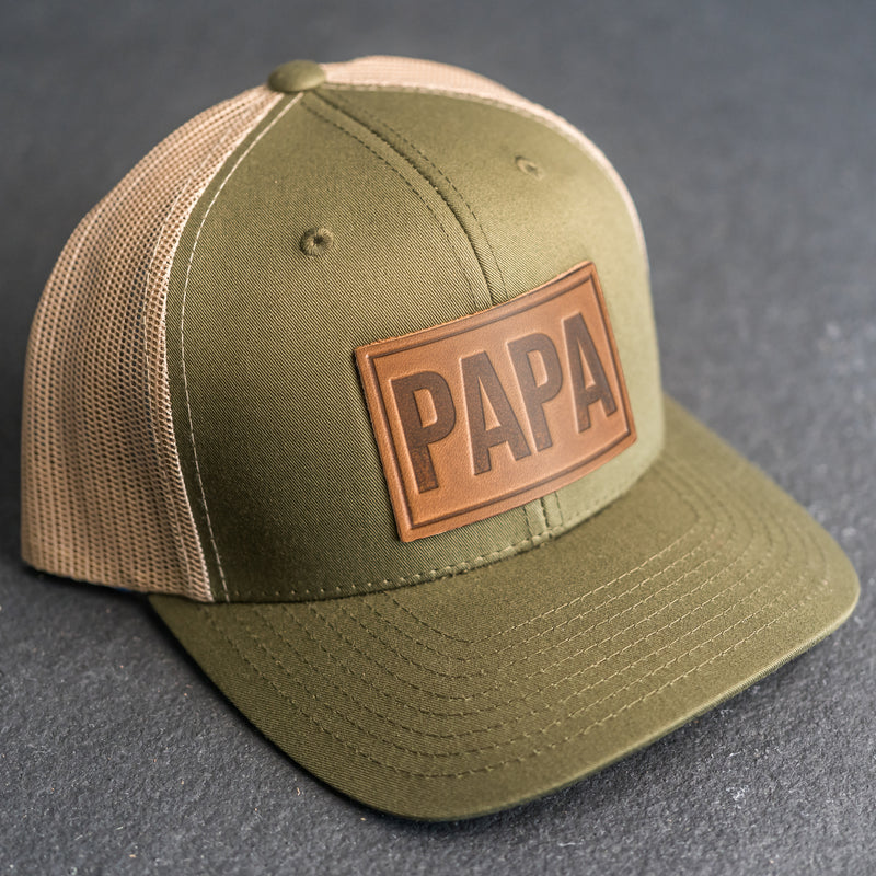 Leather Patch Trucker Style Hat - Papa Stamp