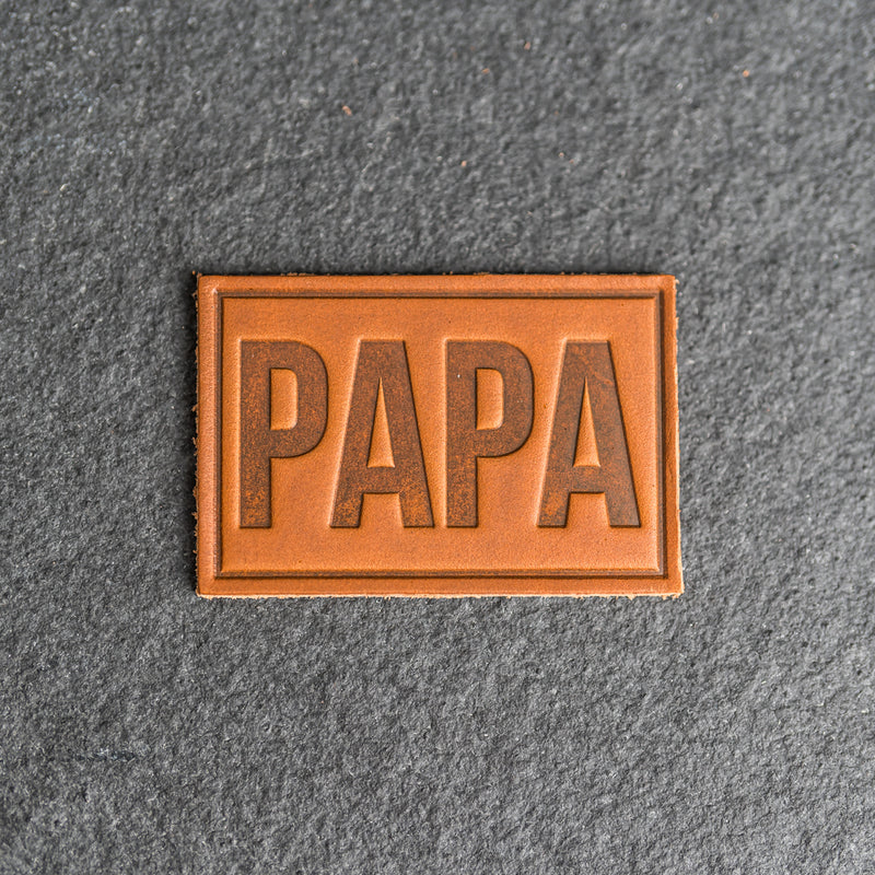 PAPA Stamp Leather Patches with optional Velcro added