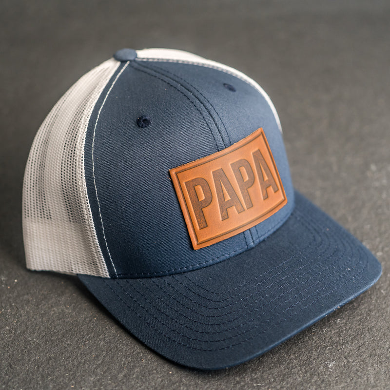 Leather Patch Trucker Style Hat - Papa Stamp