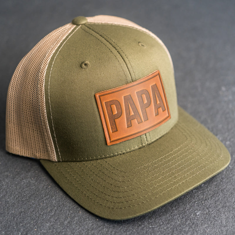 Leather Patch Trucker Style Hat - Papa Stamp