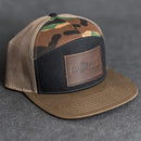 Leather Patch Flat Bill 7 Panel Trucker Hat - Ox & Pine Logo Stamp