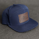 Leather Patch Flat Bill 7 Panel Perforated Performance Hat - Ox & Pine Logo Stamp