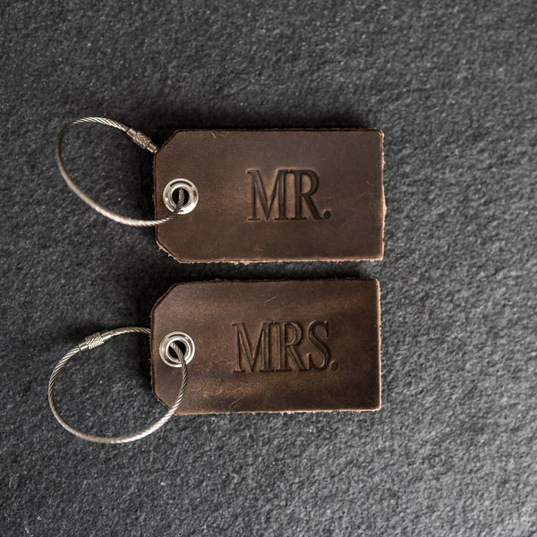 Set of Mr. and Mrs. Personalized Leather Luggage Tags