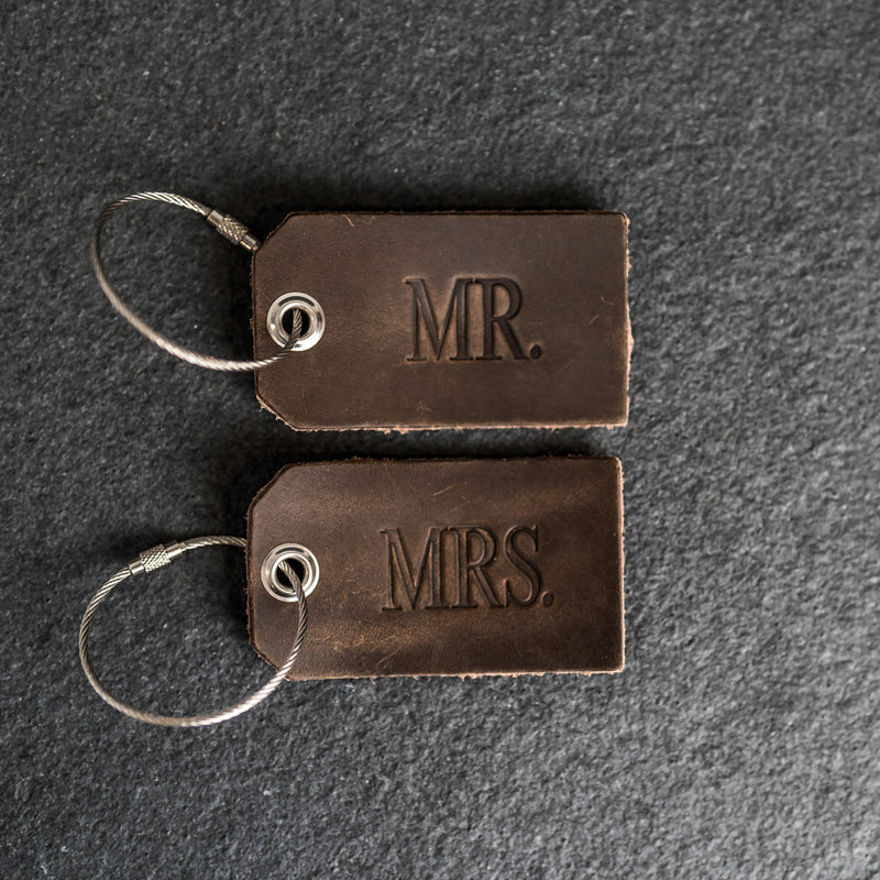 Set of Mr. and Mrs. Personalized Leather Luggage Tags