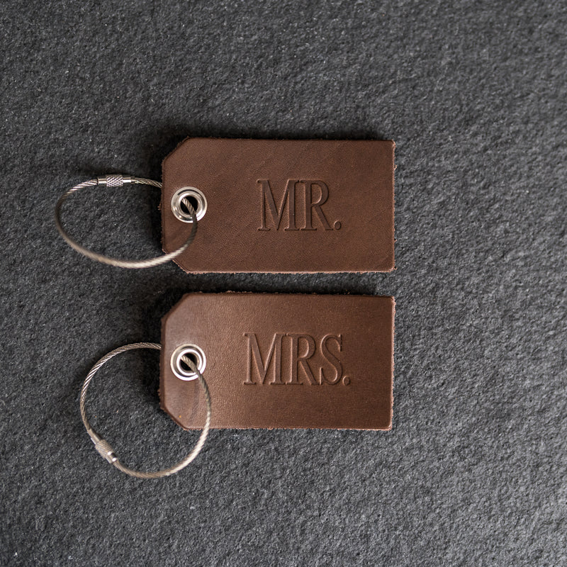 Set of Mr. and Mrs. Personalized Leather Luggage Tags