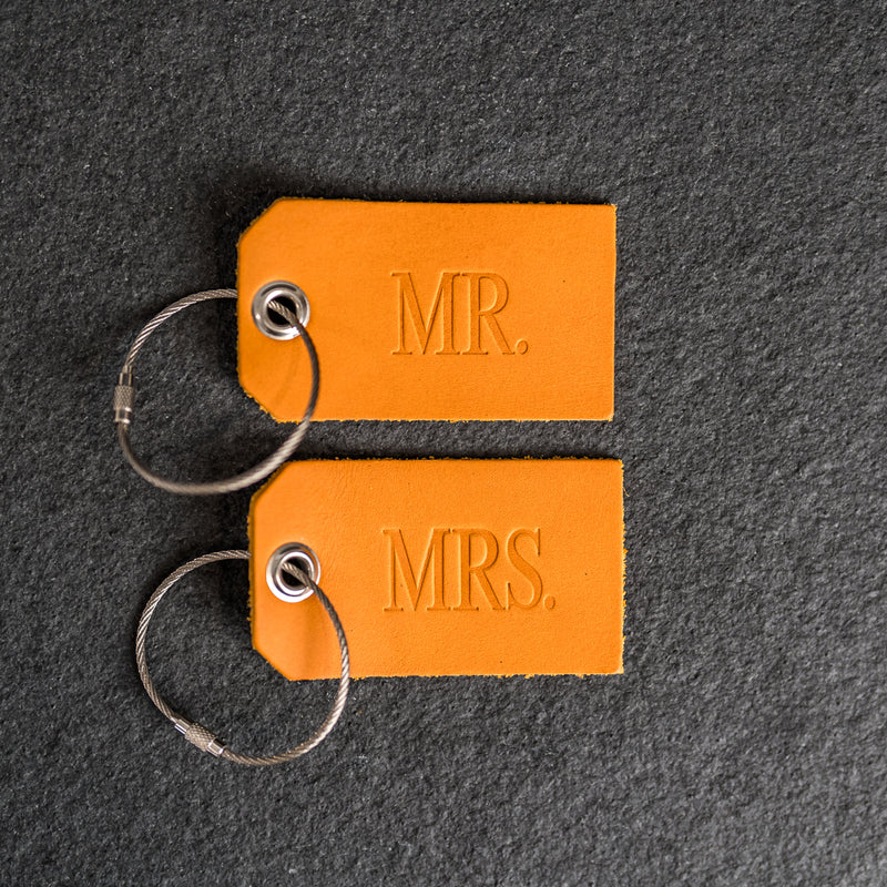 Set of Mr. and Mrs. Personalized Leather Luggage Tags