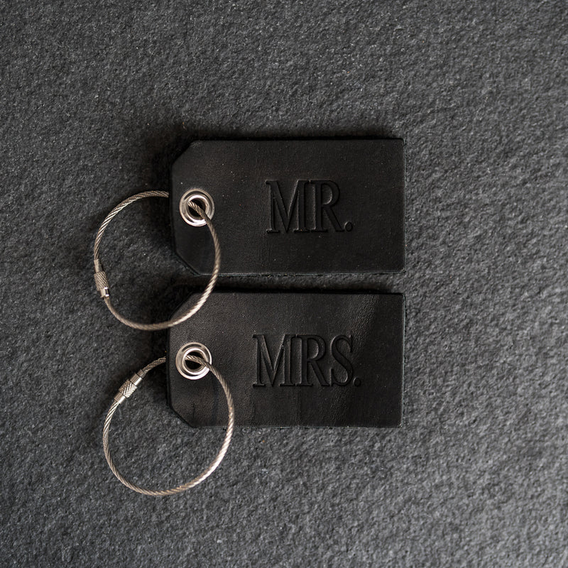 Set of Mr. and Mrs. Personalized Leather Luggage Tags