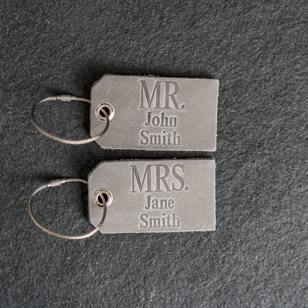 Set of Mr. and Mrs. Personalized Leather Luggage Tags