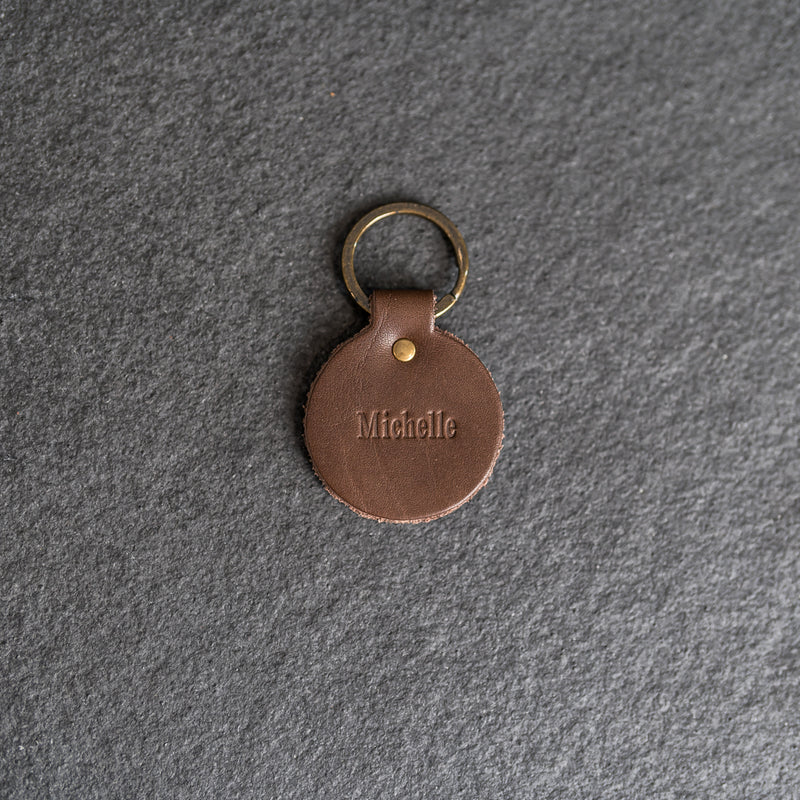 Round Keychain | Personalized Premium Leather Keychain | Custom Key Fob | Leather Gift Handmade in the USA