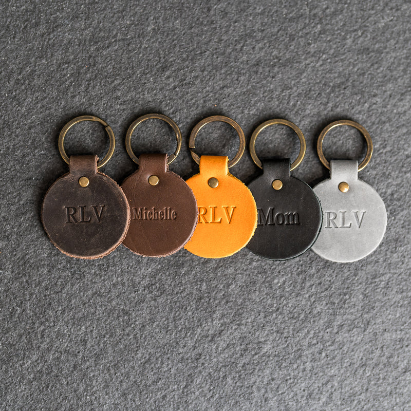 Round Keychain | Personalized Premium Leather Keychain | Custom Key Fob | Leather Gift Handmade in the USA