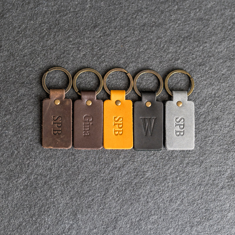 Double-Sided Rectangle Keychain |Personalized Premium Leather Keychain |  Custom Key Fob | Leather Gift Handmade in the USA