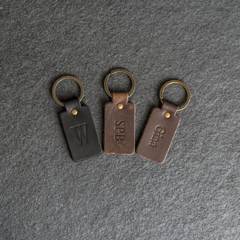 Double-Sided Rectangle Keychain |Personalized Premium Leather Keychain |  Custom Key Fob | Leather Gift Handmade in the USA