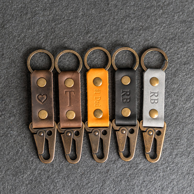 Push Clip Keychain | Personalized Premium Leather Keychain  | Custom Key Fob | Leather Gift Handmade in the USA