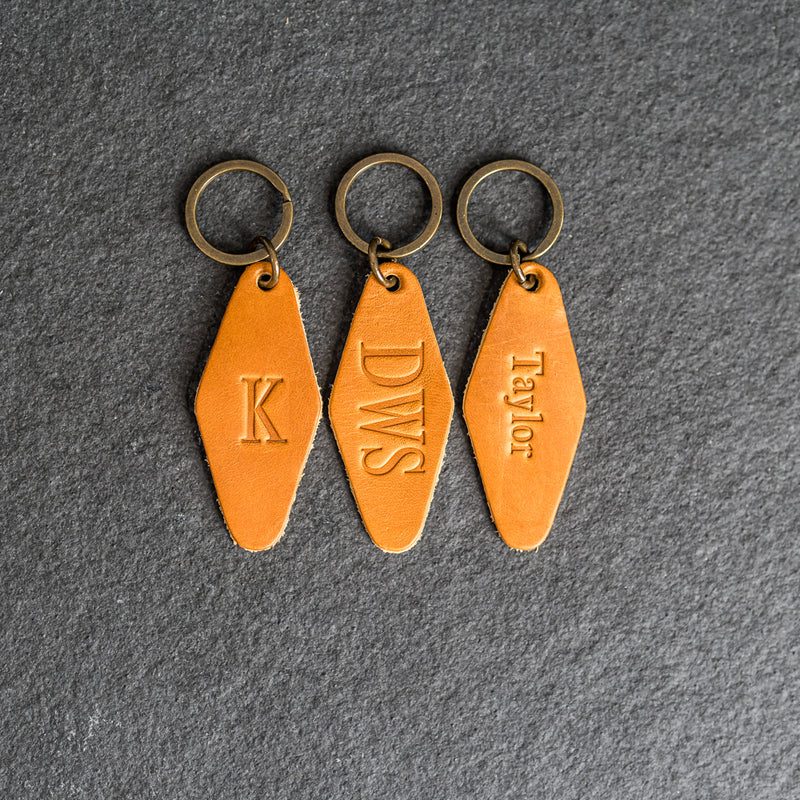 Personalized Leather Motel Key Shape Keychain